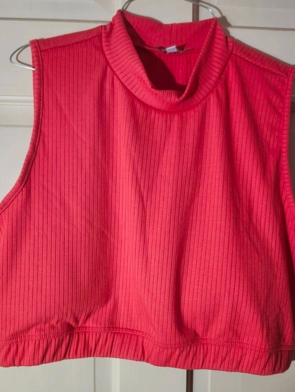 white birch Sleeveless Mock Neck Ribbed Crop Top - Hot Pink